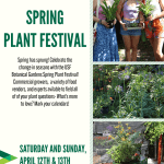 Graphic for the festival with pictures of plants, patrons, including dates and times.